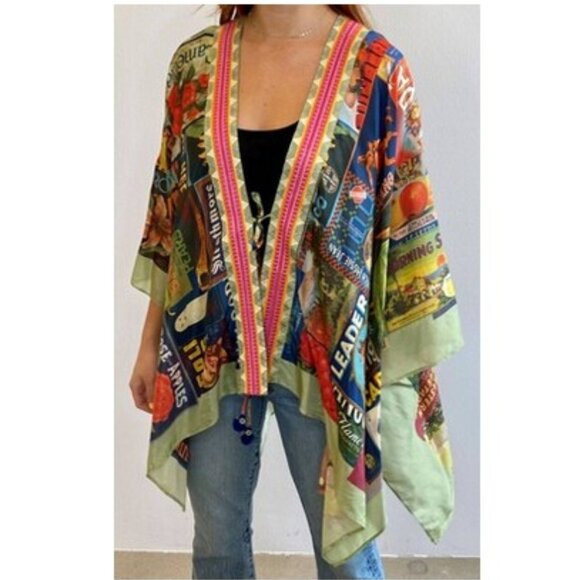 JOHNNY WAS Crate Shay Multicolored 100% Silk Kimono - Picture 1 of 12